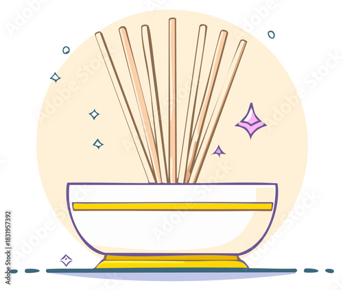 Incense Sticks in Bowl Aromatic Home Fragrance Cartoon Illustration