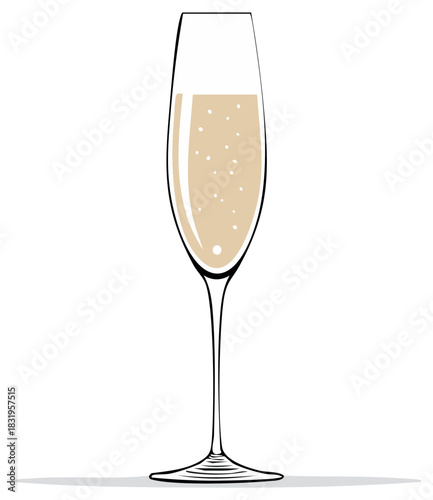 Elegant Champagne Flute with Bubbly Beverage for Celebration Toast or Luxury Event