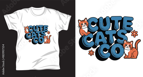 Cat graphic vector T shirt design print.