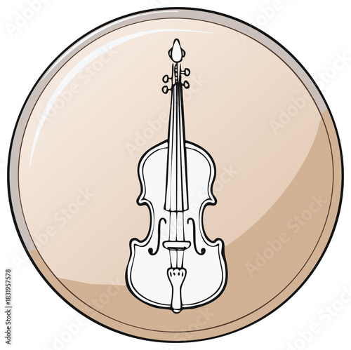 Classical violin string instrument illustration in a glossy circular icon button