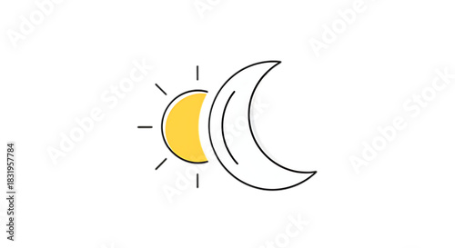 Symbolic representation of day and night cycle, sun and moon overlapping