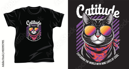 Cat graphic vector T shirt design print.