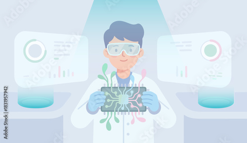 Futuristic Lab with Organic Chip Technology – Biotechnology Vector