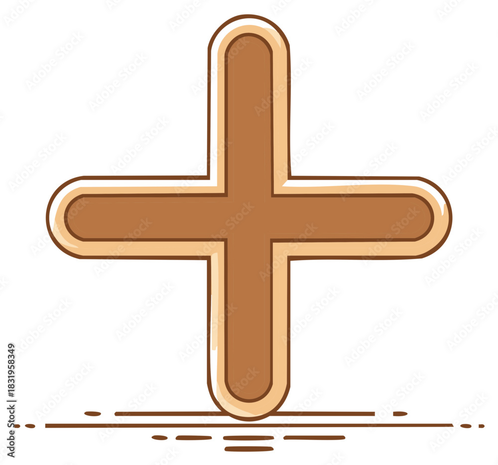 Fototapeta premium Brown Plus Sign Shape with Rounded Edges and Simple Outline Detail