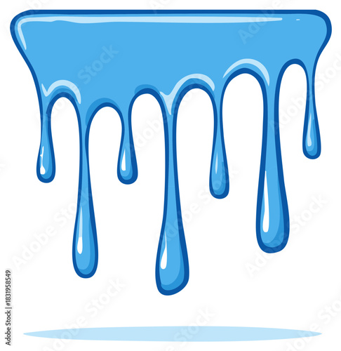 Blue Water Drips, Cartoon Style Vector Illustration of Dripping Liquid