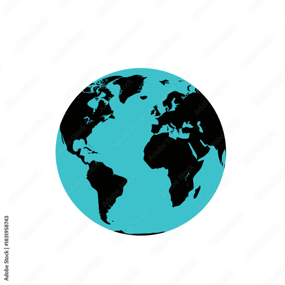 Fototapeta premium Blue and black minimalist globe with continents in silhouette