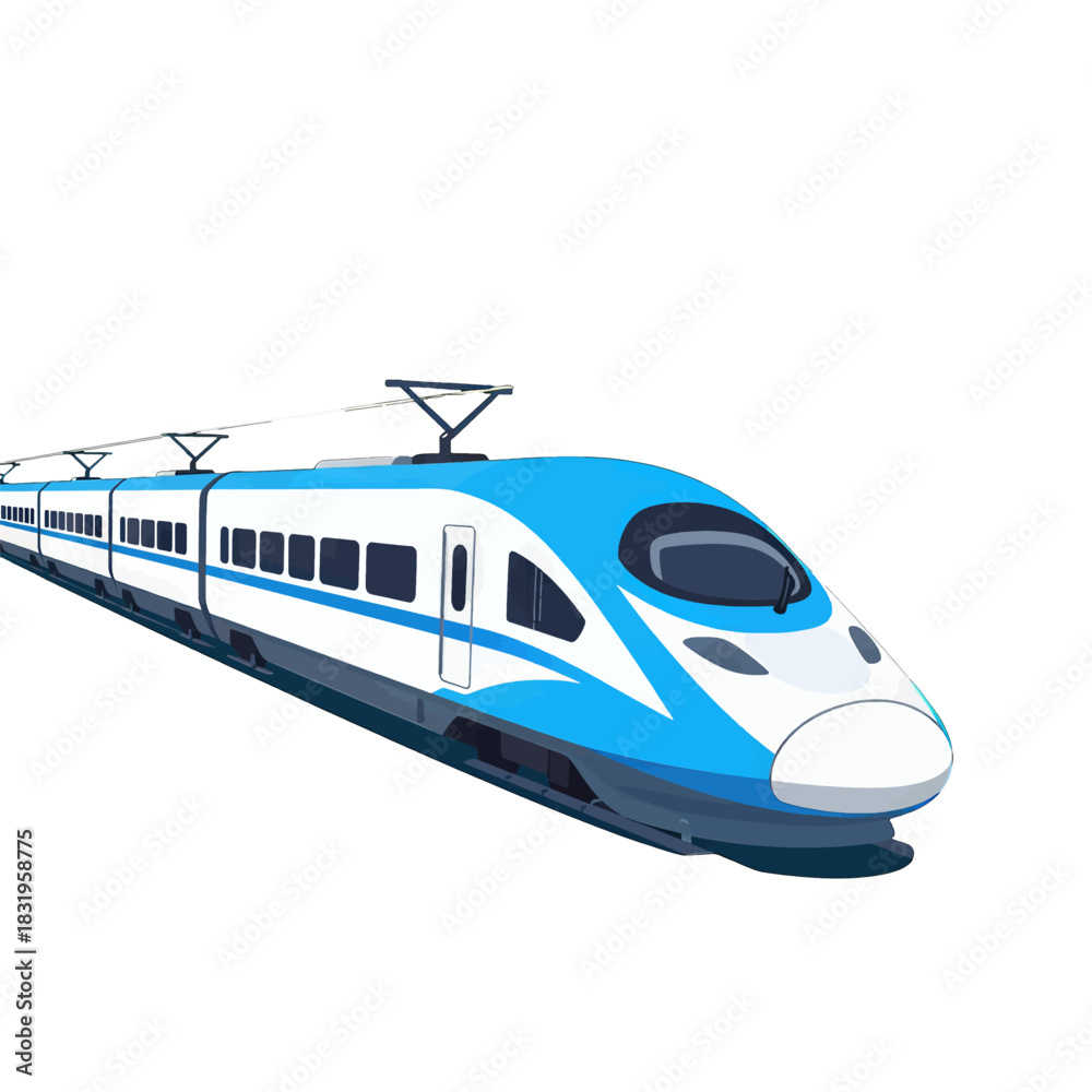 Fototapeta premium Blue and white high-speed bullet train in motion