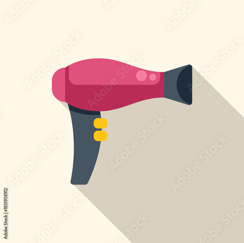 Pink hair dryer icon with a long shadow for beauty and hair care concepts
