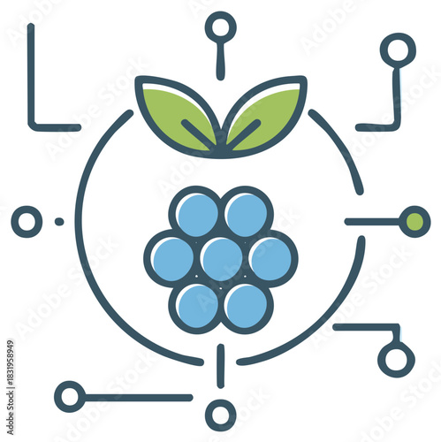 Organic data system with leaves and cell structure depicting biotechnology advancement