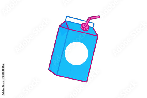 Blue juice box with pink straw and white circle design