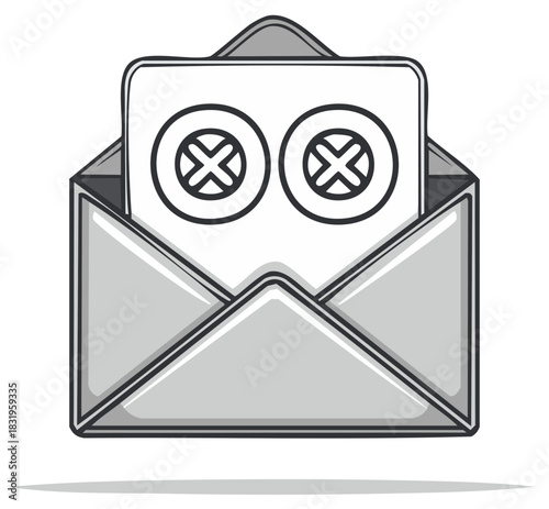 Open envelope displaying message with error cross symbols indicating communication failure or spam mail
