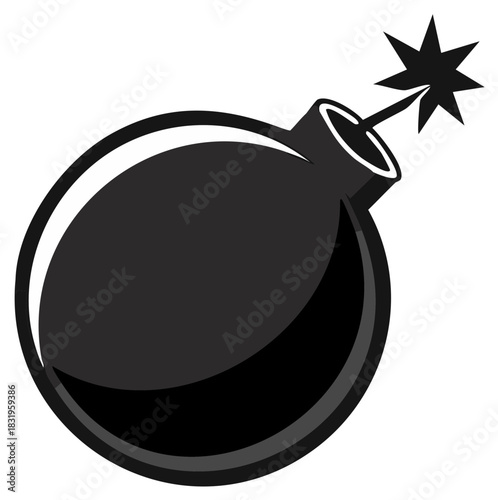 Cartoon Round Bomb with Burning Fuse Ready to Explode