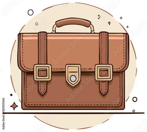 Stylized leather briefcase illustration with buckles and a handle for professional or business themes