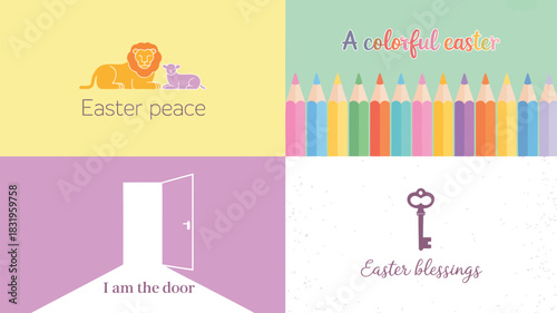 Easter themed collage with symbols of peace color invitation and blessings