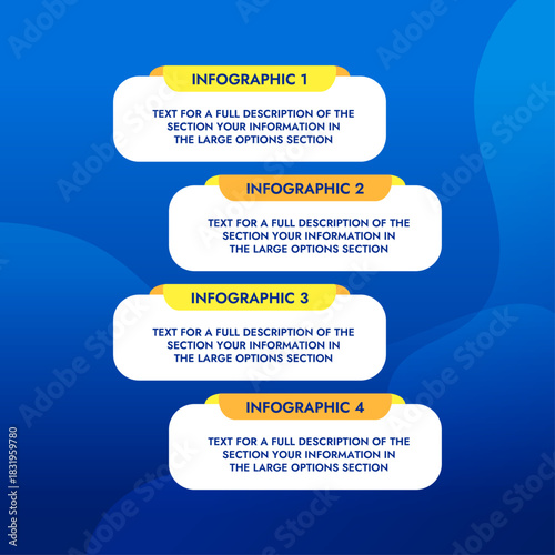 Infographic template white plates with your text describing the topic on a blue background