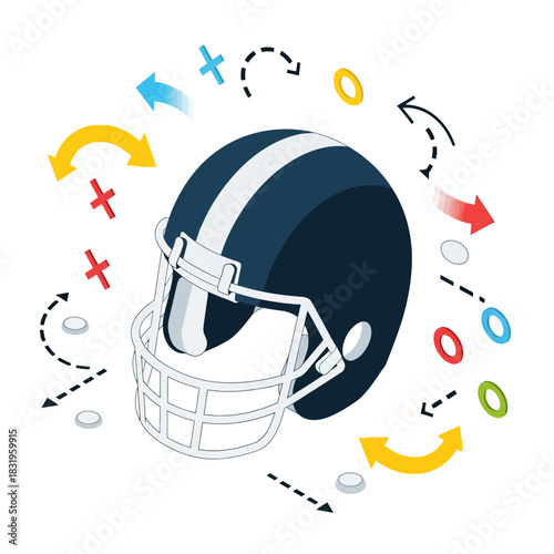 American Football Helmet with Strategy Play Diagram.