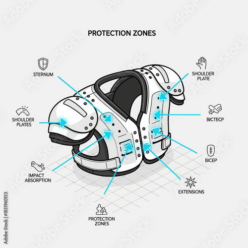 Football Shoulder Pad Protection Zones Diagram Illustration.