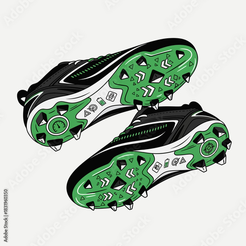 Pair of Football Cleats with Green Soles.