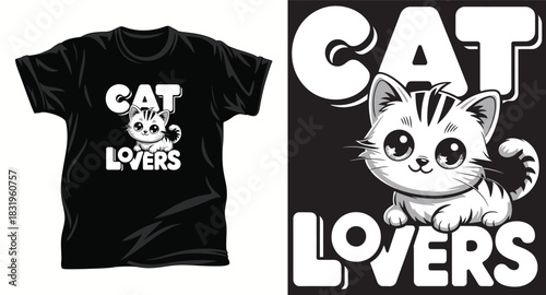 Cat graphic vector T shirt design print.