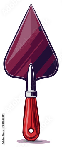 Striking Gardening Trowel with a Vibrant Red Handle and Polished Metal Blade