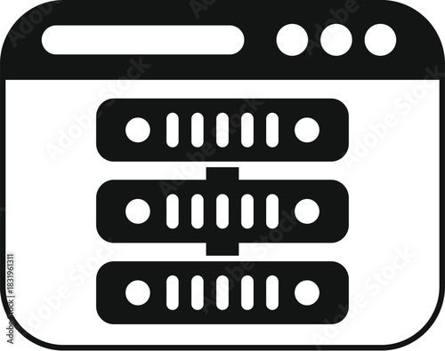 Browser window displaying a stack of server racks, representing data hosting and network technology