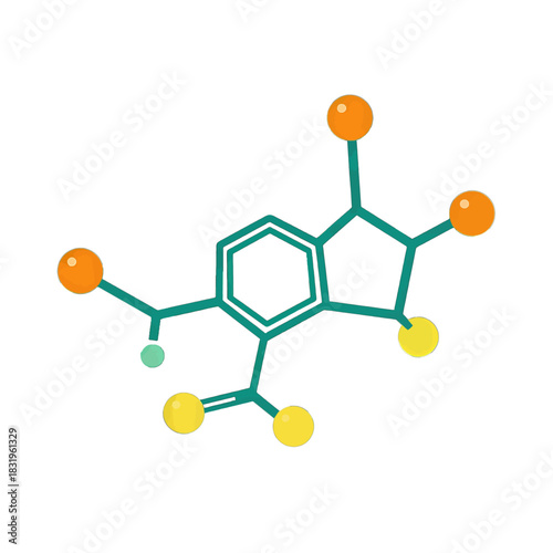 Colorful molecular structure with hexagonal rings and spheres
