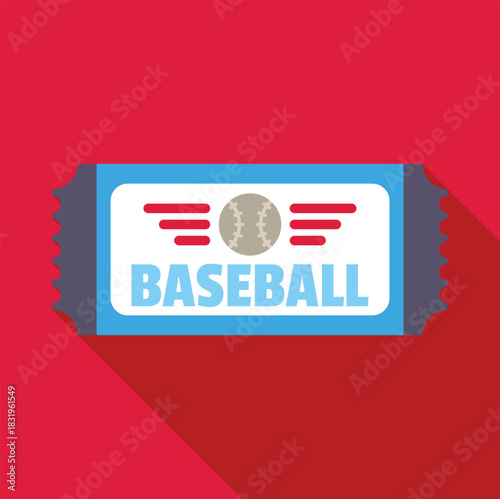 Baseball game ticket with a ball symbol on a red background, representing sports events