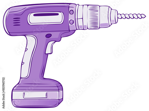Violet Cordless Drill Illustration Electric Handyman Tool for Home Repair and Construction