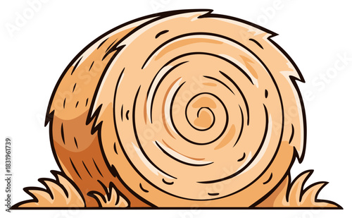 Round hay bale with dry grass detail and cartoon illustration style