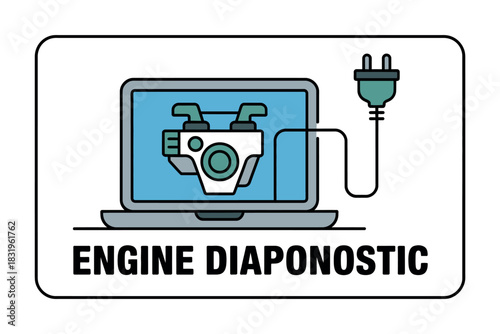 Computer screen displaying an engine with a plug connected to the laptop