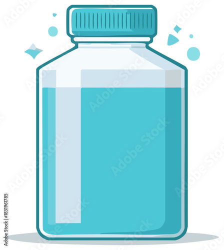 Illustration of Blue Liquid in a Sealed Bottle Container for Healthcare Applications