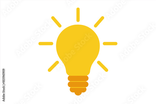 Bright yellow light bulb symbol shining brightly on a plain background showcasing creativity and ideas