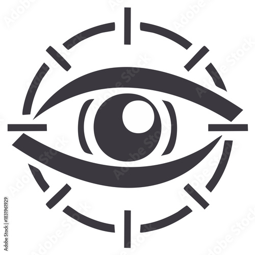 Eye in focus with target sight. Symbol of monitoring, surveillance, and attention.