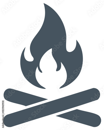 Burning Campfire Vector Symbol Represents Adventure, Travel, Camping, and Wilderness Survival