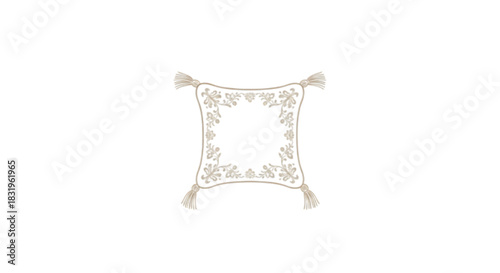 Elegant embroidered decorative pillow with tassels on white background