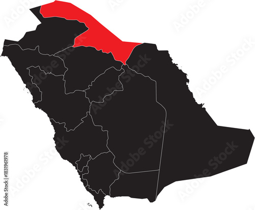 Northern Region Province Region on Map of Saudi Arabia Editable Vector