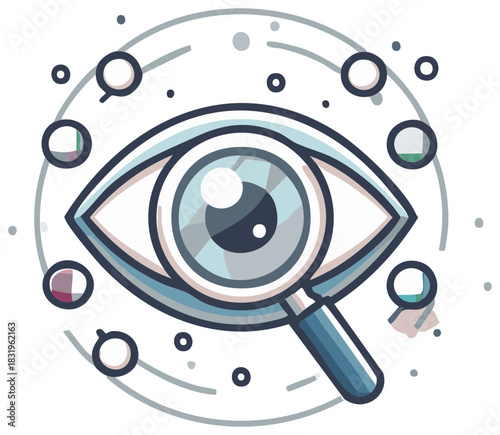 Eye Exam with Magnifying Glass and Circles Illustration Examining Concept
