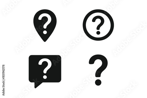 Symbols representing curiosity and inquiry in a modern graphic design style