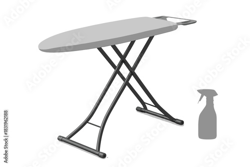 Ironing board and spray bottle for easy fabric care at home or office during chores or laundry tasks