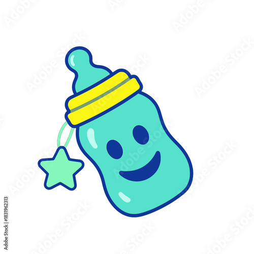Cute baby bottle with star pendant and smiling face design