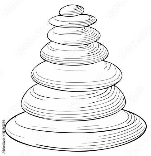 Simple stacked stone tower illustration monochrome Zen meditation or balance, harmony concept