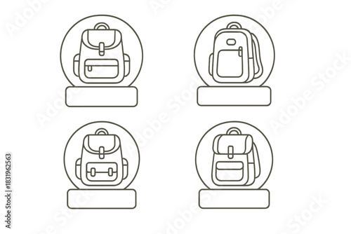 Various styles of backpacks displayed in simple line art design for educational or promotional use