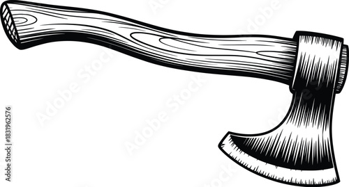 Vintage Wood Handled Axe Illustration.