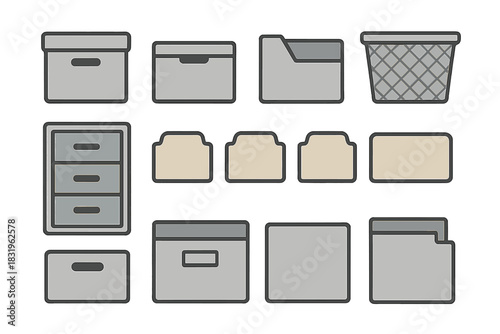 Storage solutions featuring various boxes and organizers for efficient home organization tasks