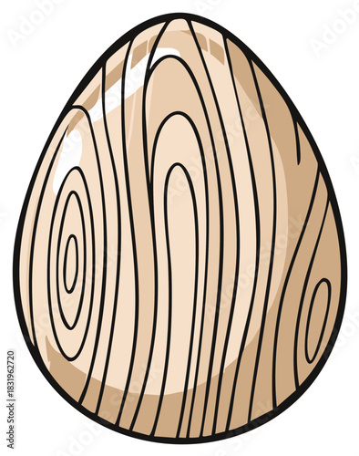 Cartoon egg with natural wood grain texture isolated vector illustration design element