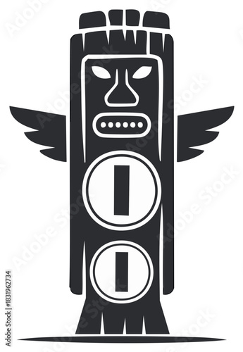 Stylized tribal totem pole with wings and sacred symbols vector illustration
