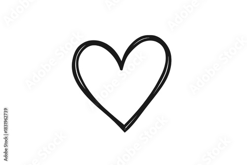 Simple black heart outline drawn on white background represents love and affection in a minimalist style
