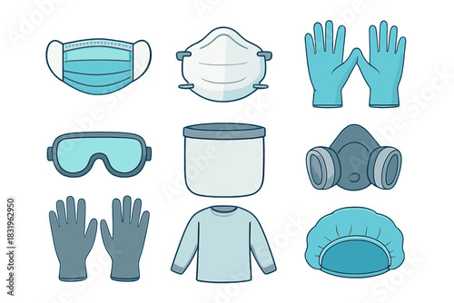 Protective gear collection for safety in medical and industrial environments including gloves, masks, goggles, and more