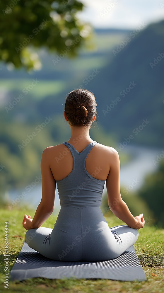 Fototapeta premium Healthy lifestyle and balance, active person meditating in nature