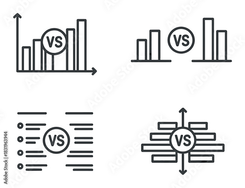 Comparison graphs and charts with vs symbols on dark background